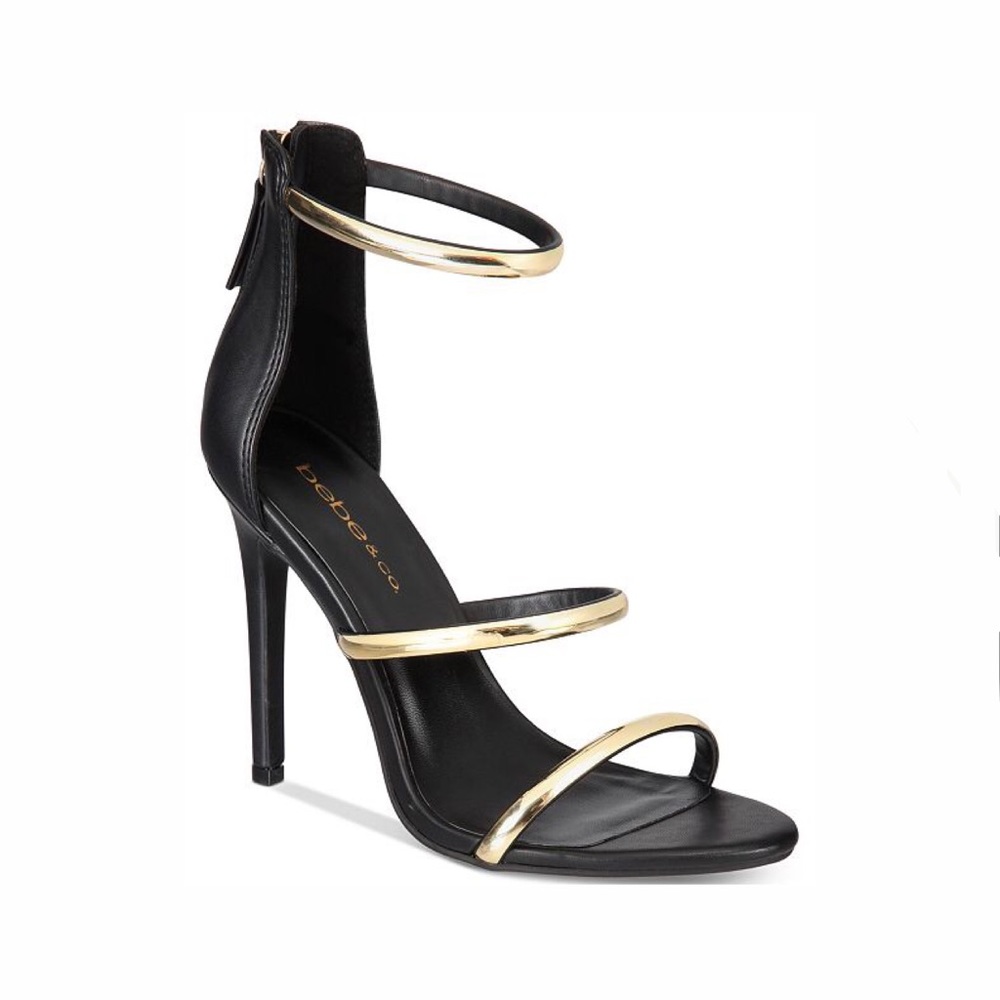 BEBE & CO black with gold strap heel sandals